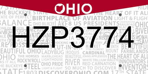 HZP3774 Ohio License Plate