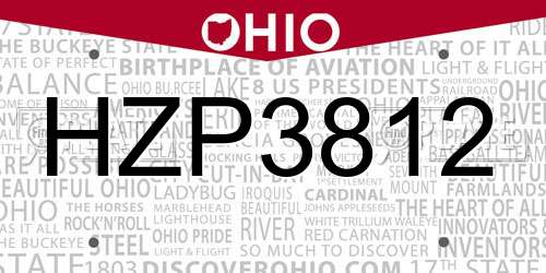 HZP3812 Ohio License Plate