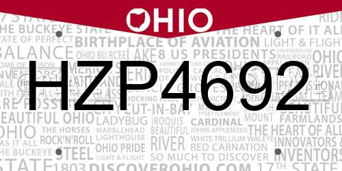 HZP4692 Ohio License Plate