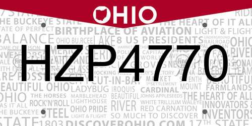 HZP4770 Ohio License Plate