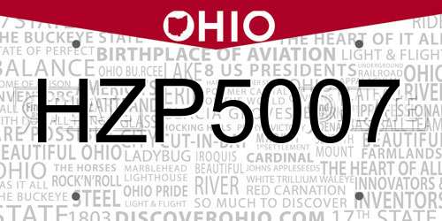 HZP5007 Ohio License Plate