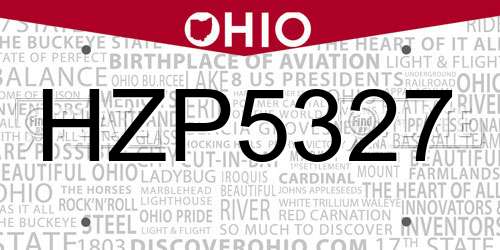 HZP5327 Ohio License Plate