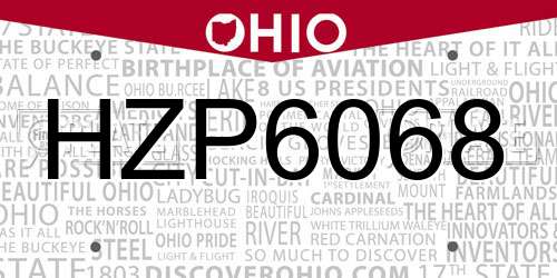 HZP6068 Ohio License Plate