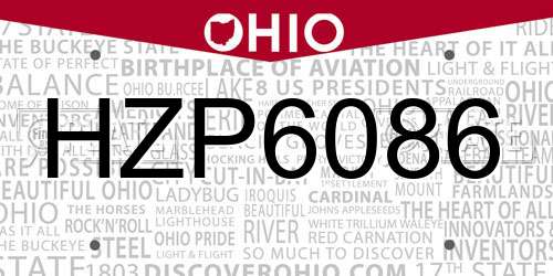 HZP6086 Ohio License Plate