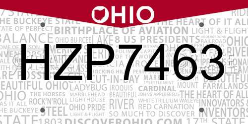 HZP7463 Ohio License Plate