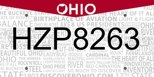 HZP8263 Ohio License Plate