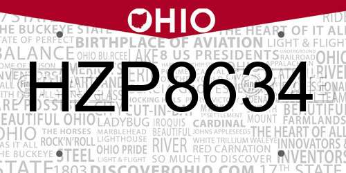 HZP8634 Ohio License Plate