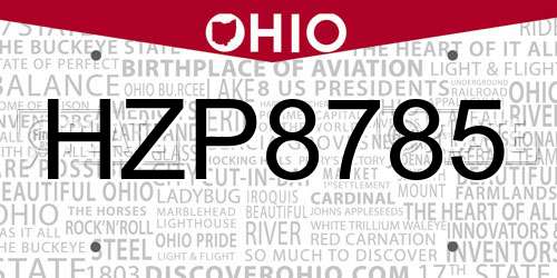 HZP8785 Ohio License Plate