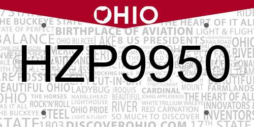 HZP9950 Ohio License Plate
