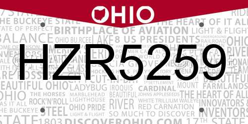 HZR5259 Ohio License Plate