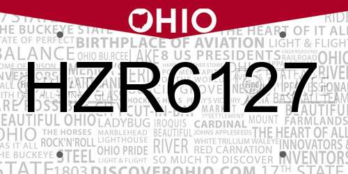 HZR6127 Ohio License Plate