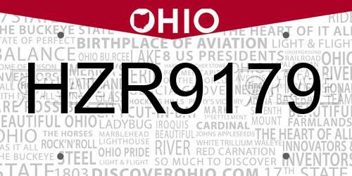 HZR9179 Ohio License Plate