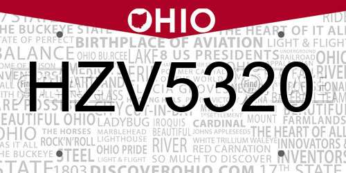 HZV5320 Ohio License Plate