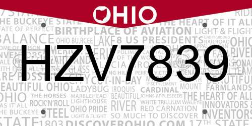 HZV7839 Ohio License Plate