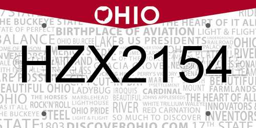 HZX2154 Ohio License Plate