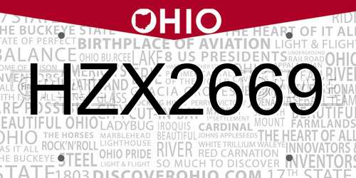 HZX2669 Ohio License Plate