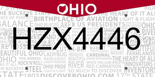 HZX4446 Ohio License Plate