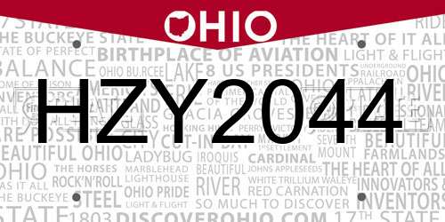 HZY2044 Ohio License Plate