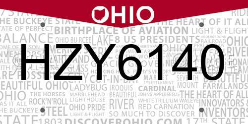 HZY6140 Ohio License Plate