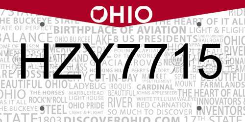 HZY7715 Ohio License Plate