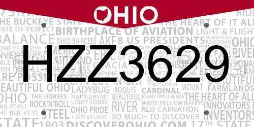 HZZ3629 Ohio License Plate