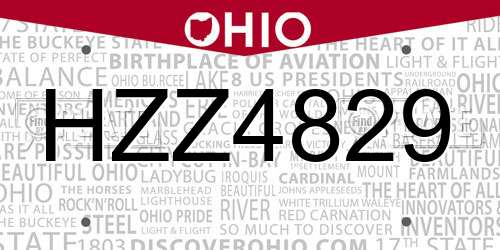 HZZ4829 Ohio License Plate