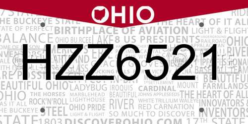 HZZ6521 Ohio License Plate