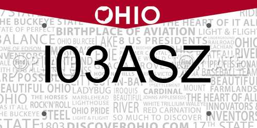 I03ASZ Ohio License Plate