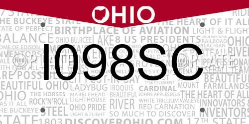 I098SC Ohio License Plate