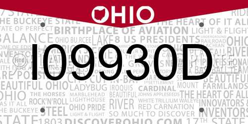 I09930D Ohio License Plate
