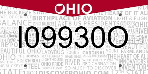 I09930O Ohio License Plate