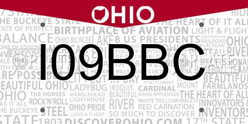 I09BBC Ohio License Plate