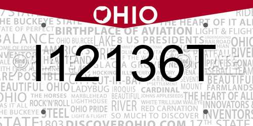 I12136T Ohio License Plate