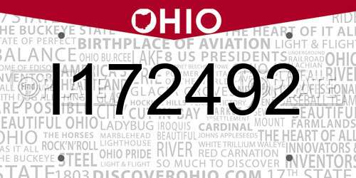 I172492 Ohio License Plate