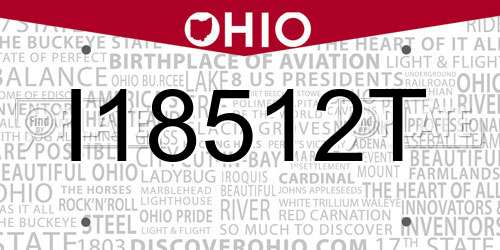 I18512T Ohio License Plate