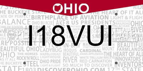 I18VUI Ohio License Plate