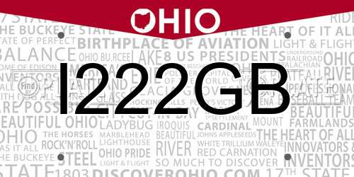 I222GB Ohio License Plate