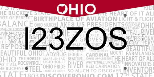 I23ZOS Ohio License Plate