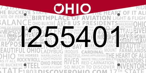 I255401 Ohio License Plate