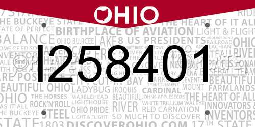 I258401 Ohio License Plate