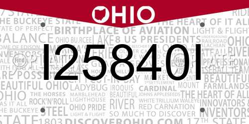 I25840I Ohio License Plate