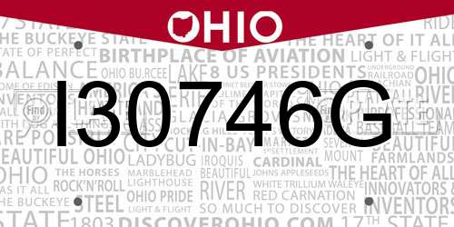 I30746G Ohio License Plate