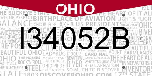 I34052B Ohio License Plate