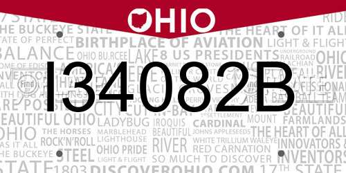 I34082B Ohio License Plate
