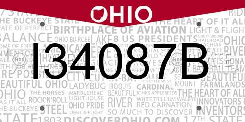 I34087B Ohio License Plate