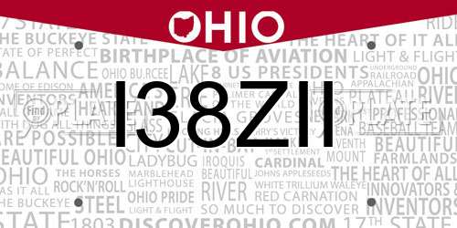 I38ZII Ohio License Plate