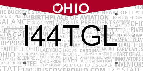 I44TGL Ohio License Plate