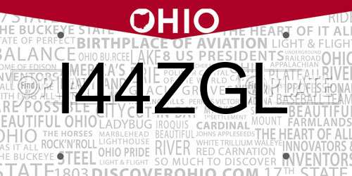 I44ZGL Ohio License Plate