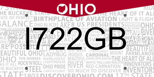 I722GB Ohio License Plate