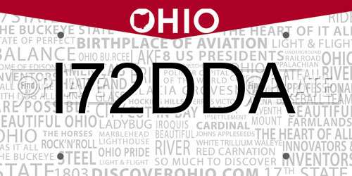 I72DDA Ohio License Plate
